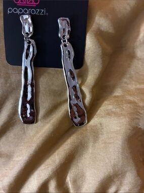 Paparazzi Polished Silver Hammered Bar Drop Earrings